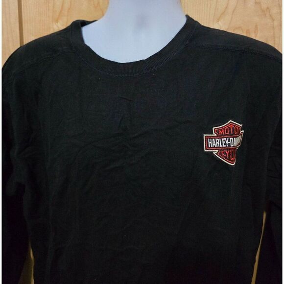 Harley-Davidson Long Sleeve Black Crew Neck Shirt With Flame Sleeves biker - Picture 1 of 9